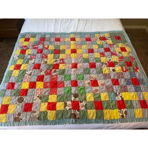 Vintage Nursery Quilt Handmade Adorable Unique Multi Color 41"x49" Child's Youth